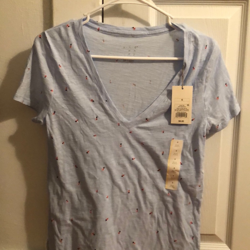 A V-neck t-shirt with lady bugs